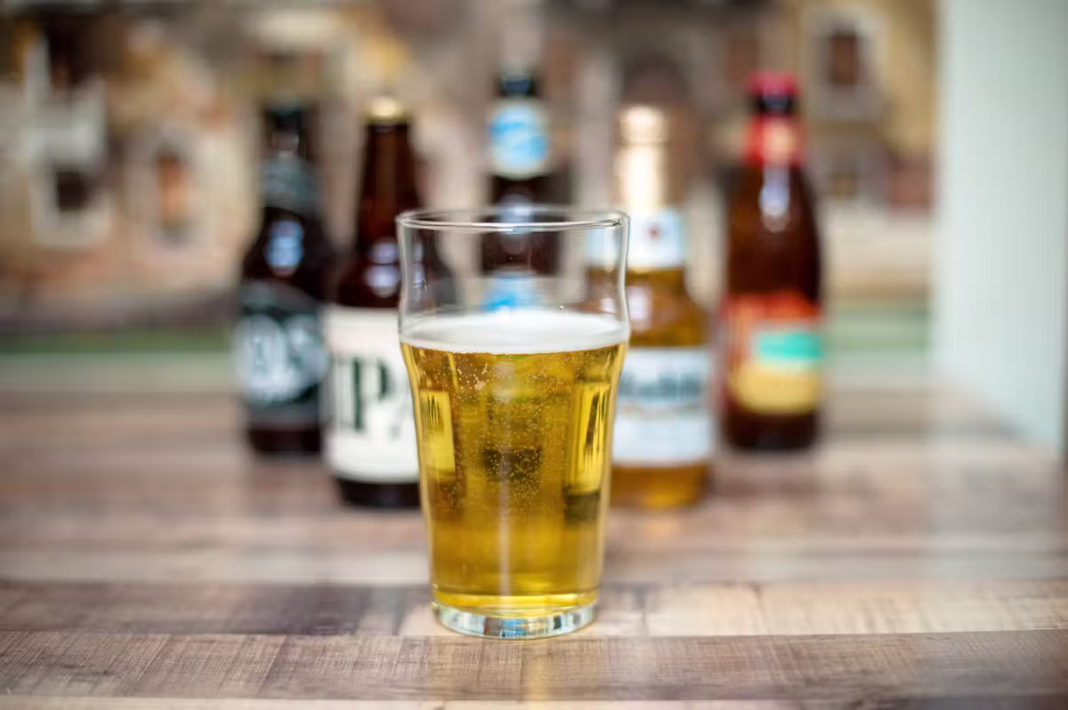 Cold beer on wooden table